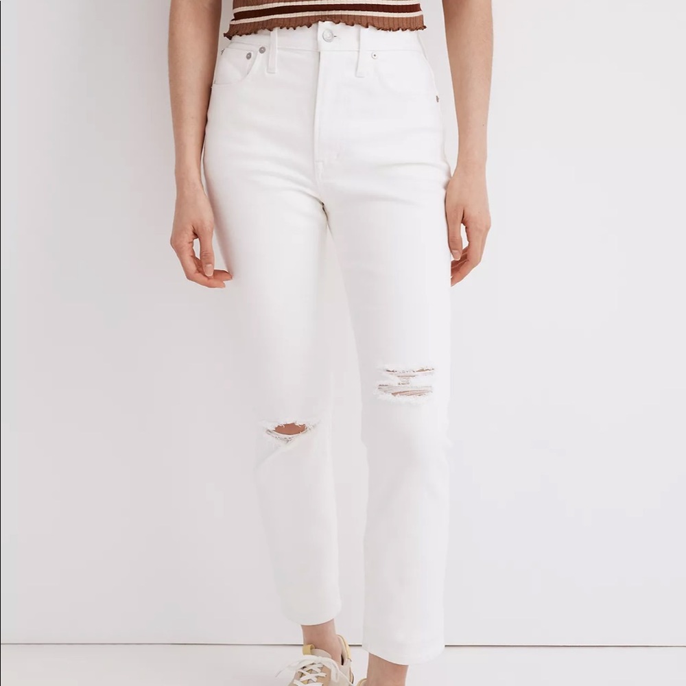 NWT Madewell Tile White The Perfect Vintage Crop Jean Knee Rip Edition Size 23
